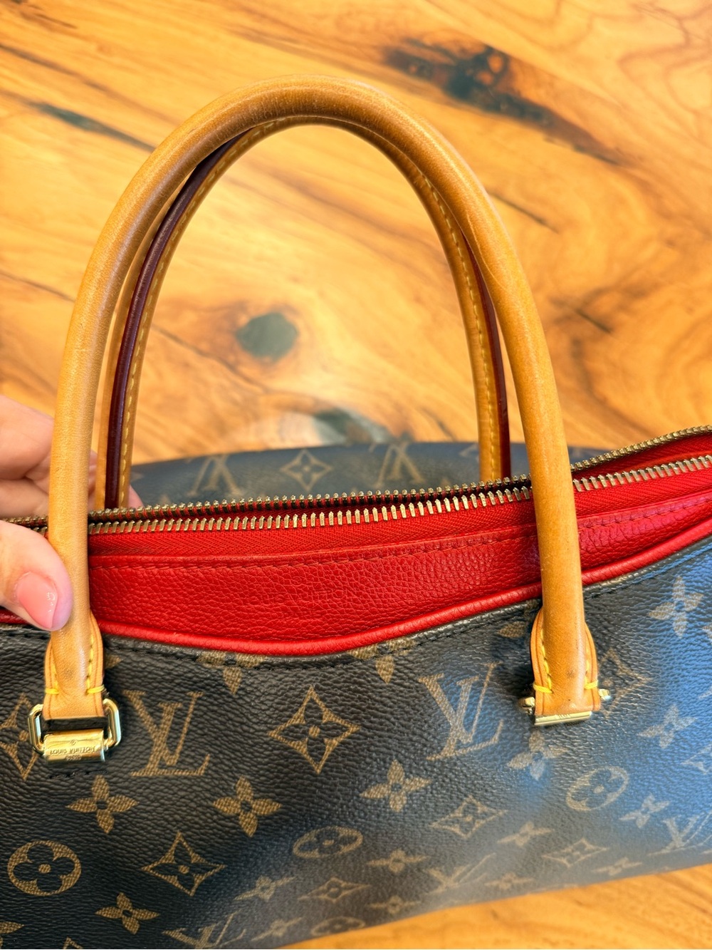 Louis Vuitton Monogram Pallas MM Tote, Cherry Red Interior - Picture 11 of 15